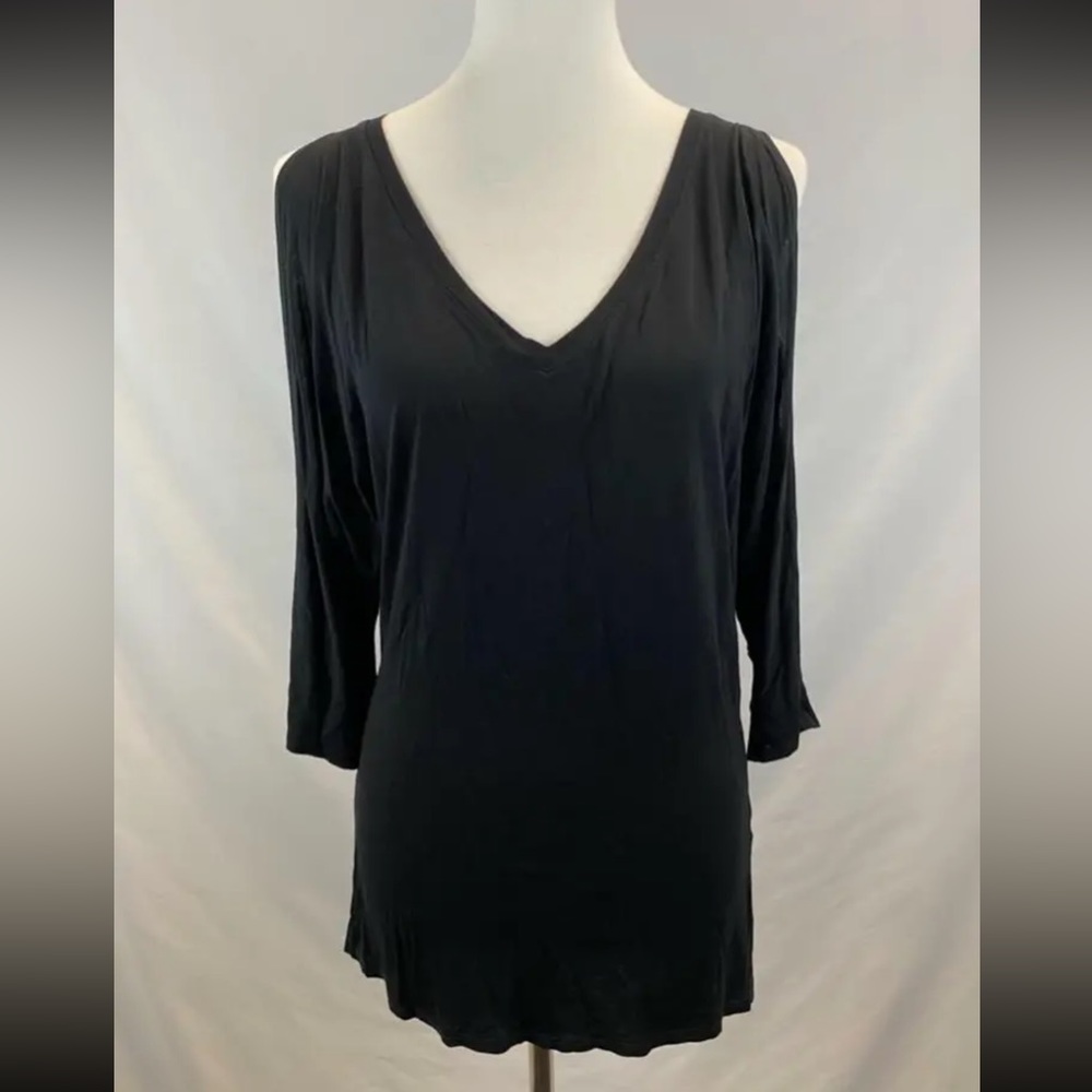 MICHAEL STARS Women's Black COLD SHOULDER Short Sleeve V-Neck One Size OS